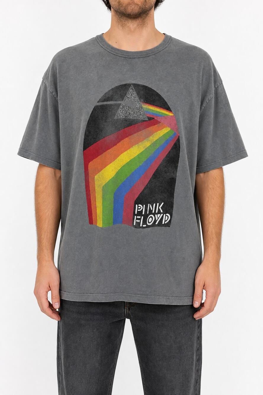 Pink Floyd 2021 Unisex Graphic T-Shirt Gray Rainbow Prism Glitter Size Large